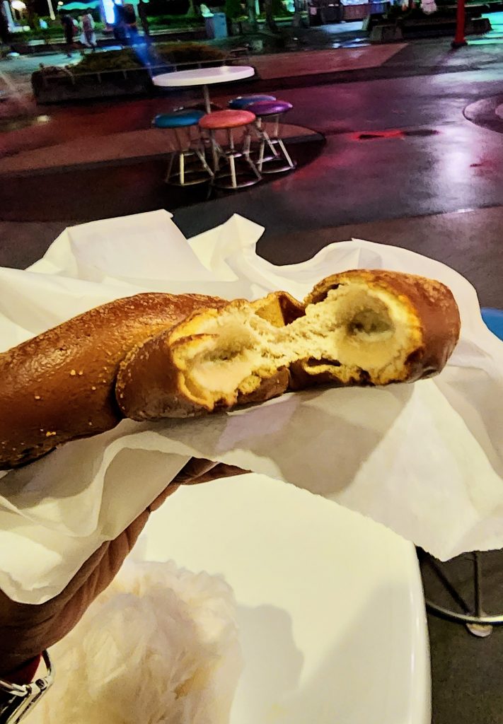 Barely any cream cheese inside the cream cheese pretzel.